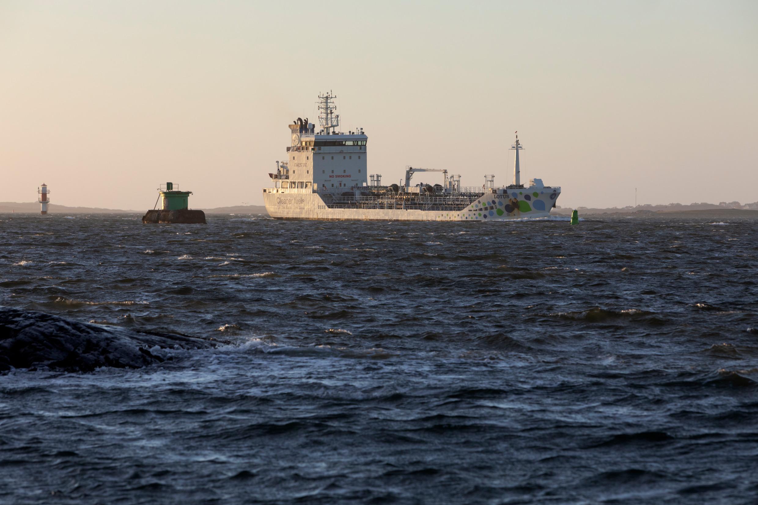 A tanker out on the ocean.