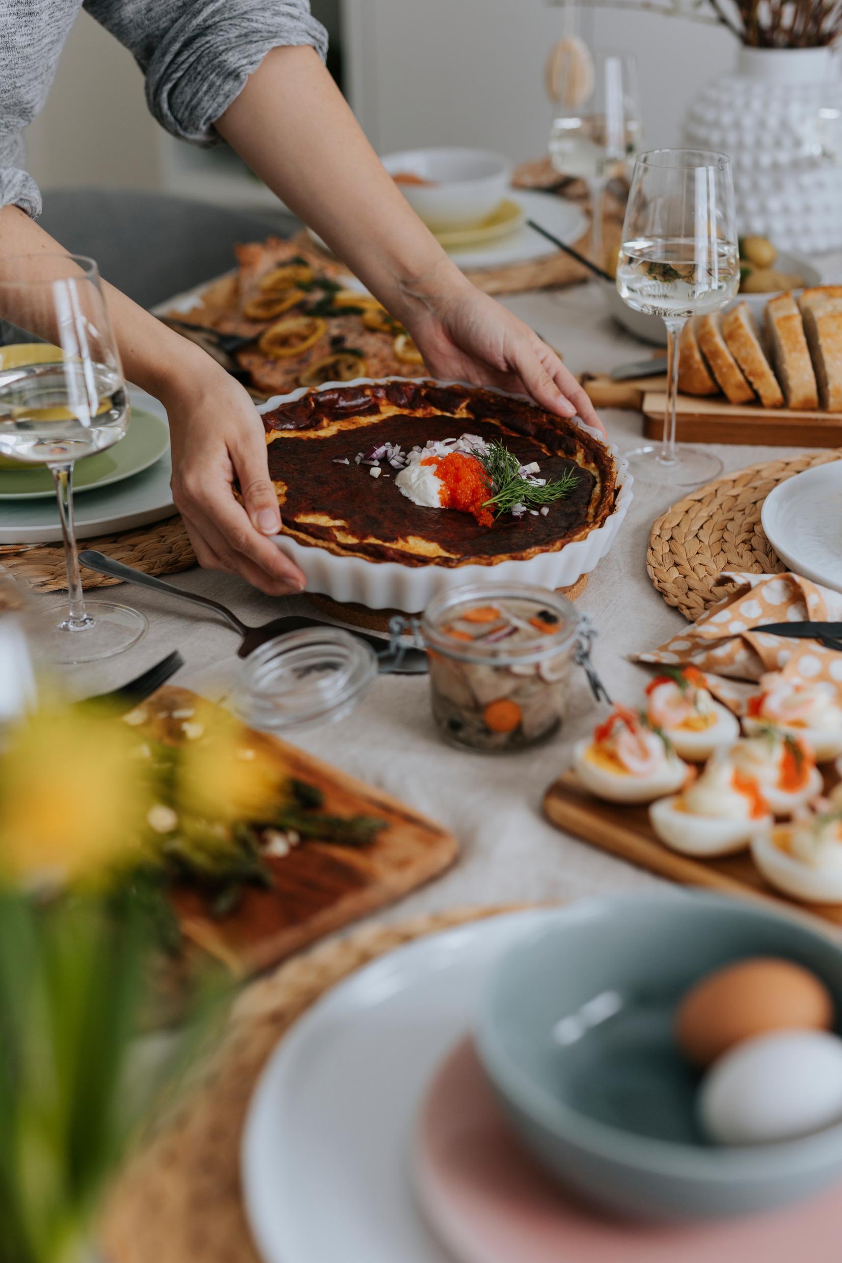 A festive table with lots of different foods.