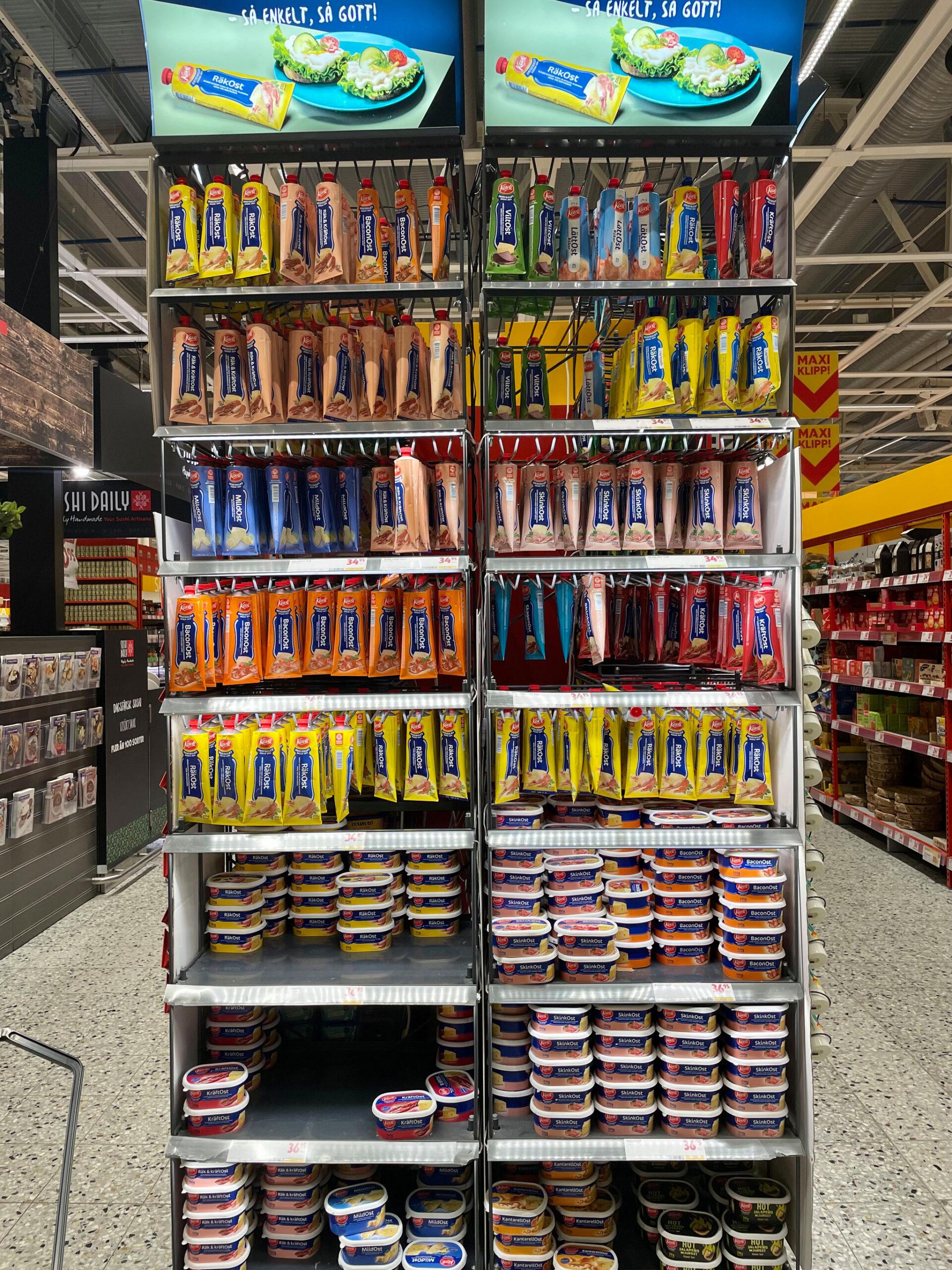 Food in tubes in a supermarket.