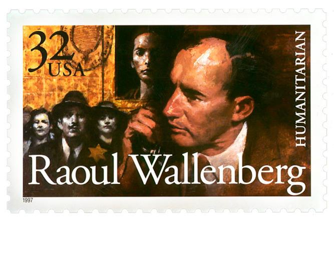 A stamp with &quot;Raoul Wallenberg&quot; written on it, along with a picture of him.