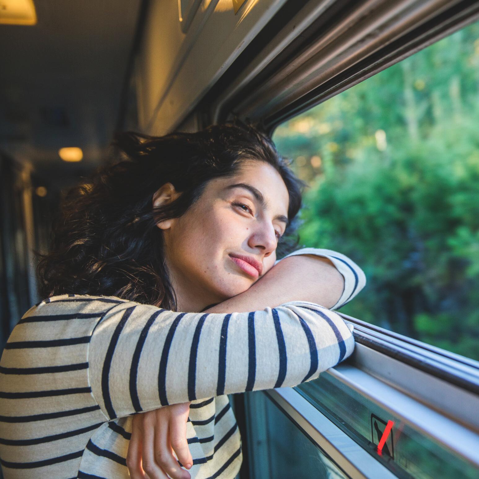 Woman travels by train