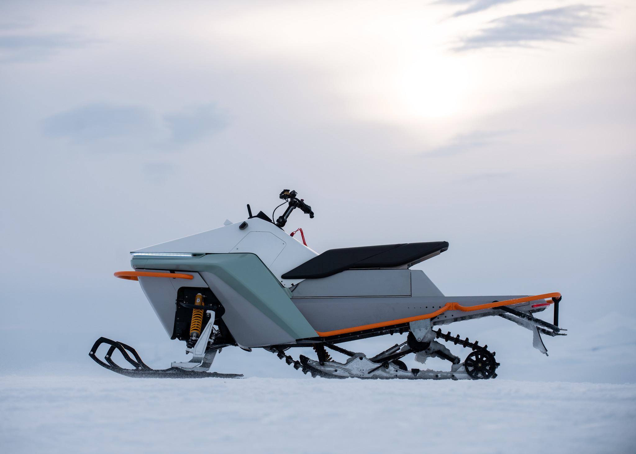 A contemporary snowmobile.